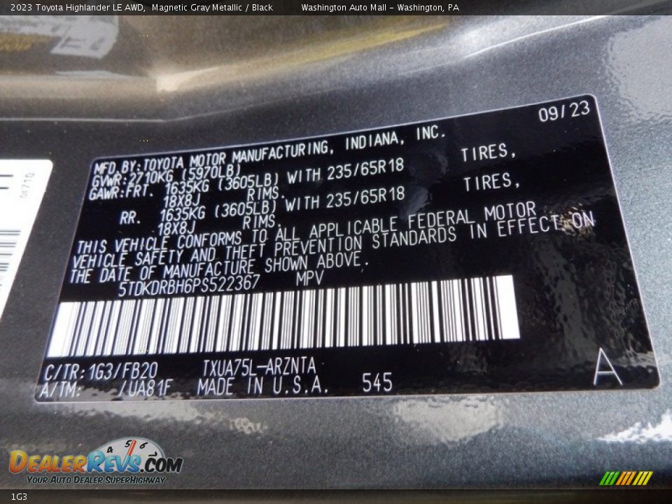 Toyota Color Code 1G3 Magnetic Gray Metallic