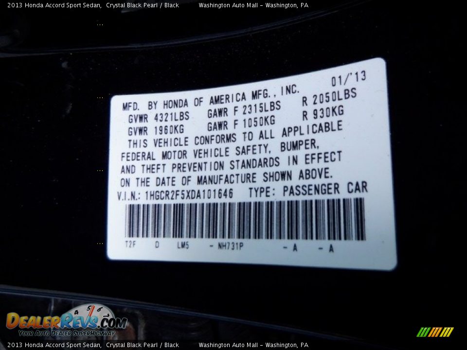 2013 Honda Accord Sport Sedan Crystal Black Pearl / Black Photo #28
