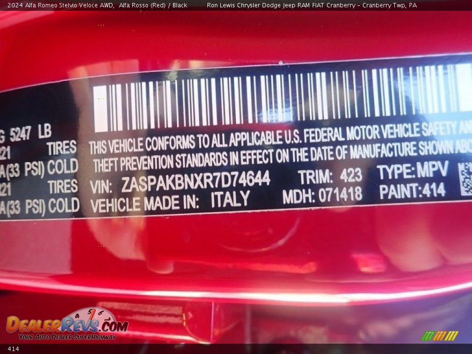 Alfa Romeo Color Code 414 Alfa Rosso (Red)