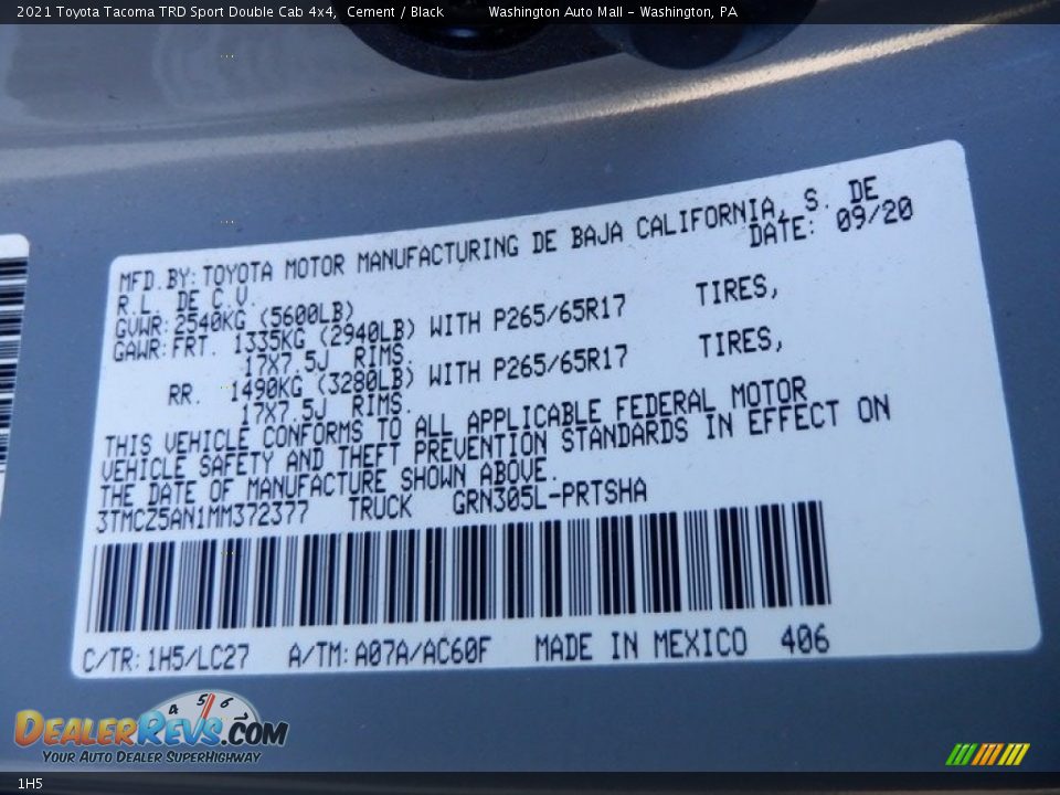 Toyota Color Code 1H5 Cement