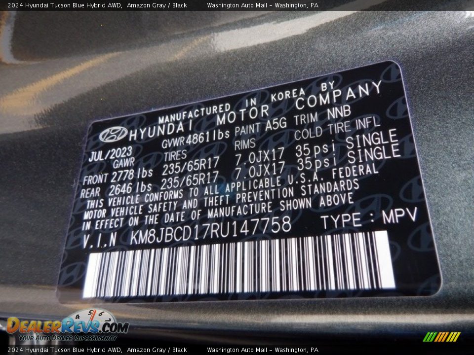 2024 Hyundai Tucson Blue Hybrid AWD Amazon Gray / Black Photo #32