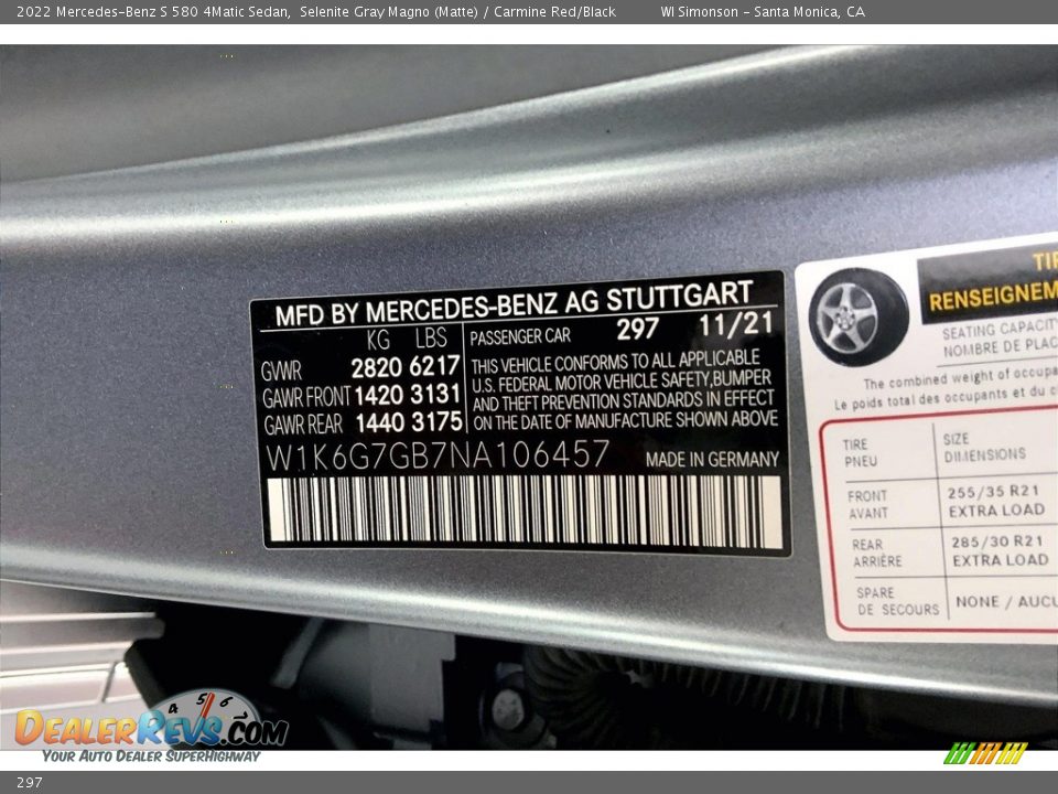 Mercedes-Benz Color Code 297 Selenite Gray Magno (Matte)