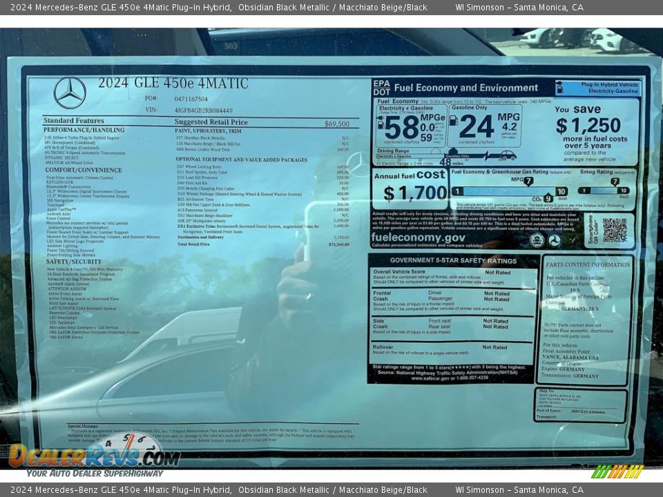 2024 Mercedes-Benz GLE 450e 4Matic Plug-In Hybrid Window Sticker Photo #13