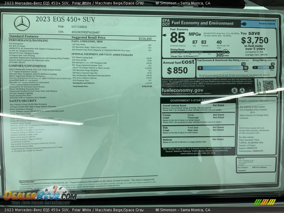 2023 Mercedes-Benz EQS 450+ SUV Window Sticker Photo #18