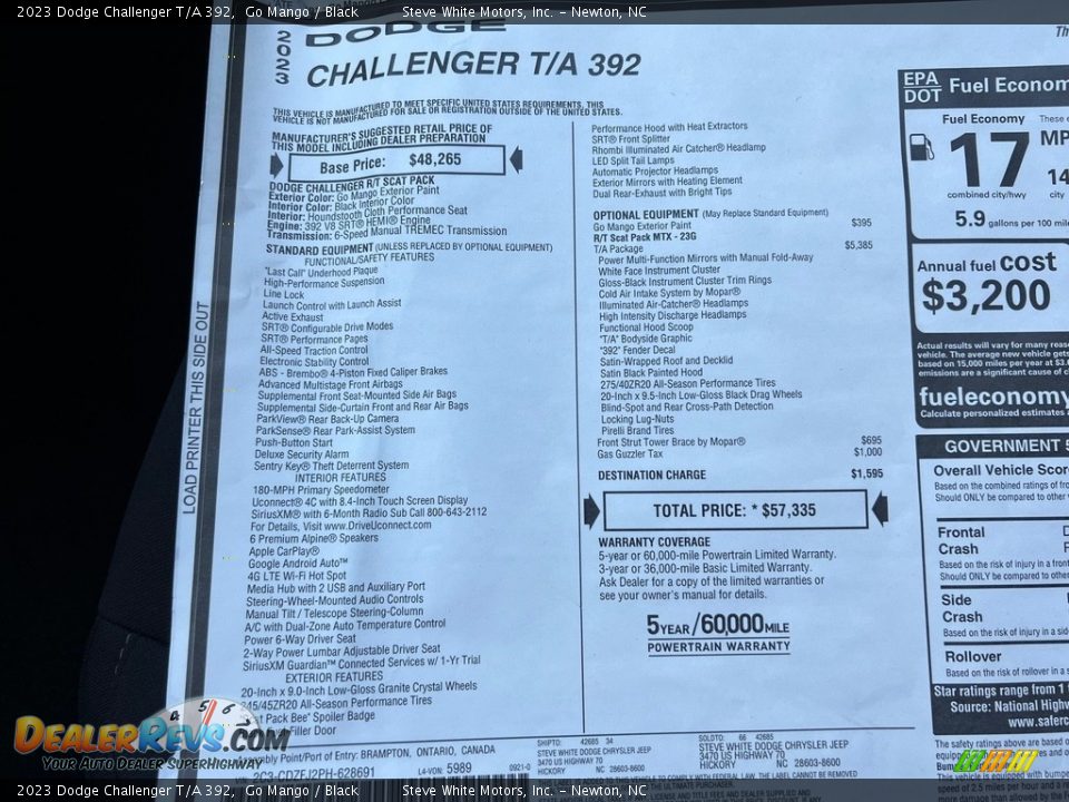2023 Dodge Challenger T/A 392 Window Sticker Photo #25