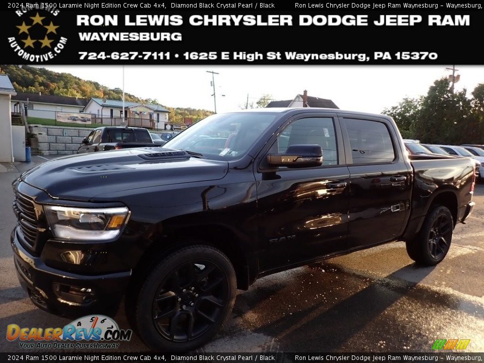 2024 Ram 1500 Laramie Night Edition Crew Cab 4x4 Diamond Black Crystal Pearl / Black Photo #1