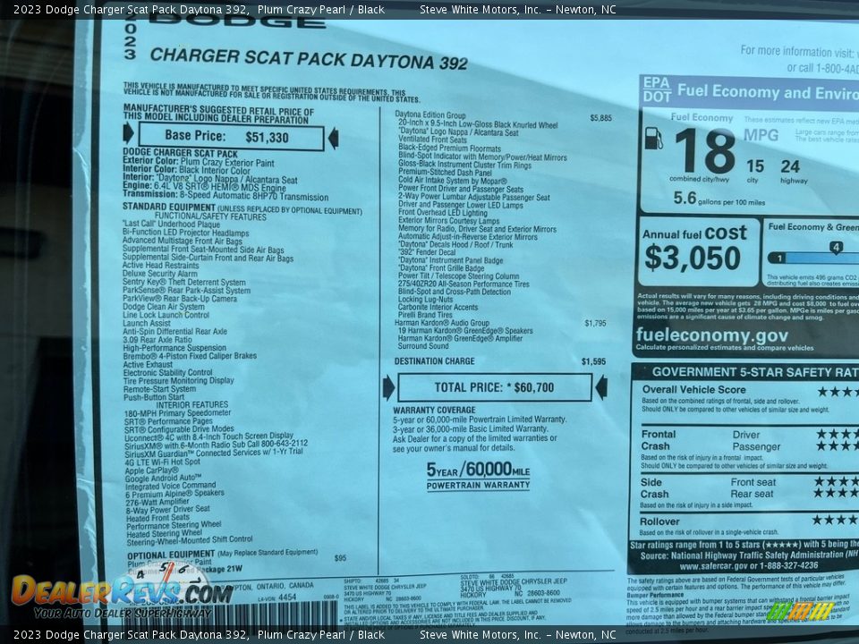 2023 Dodge Charger Scat Pack Daytona 392 Window Sticker Photo #15