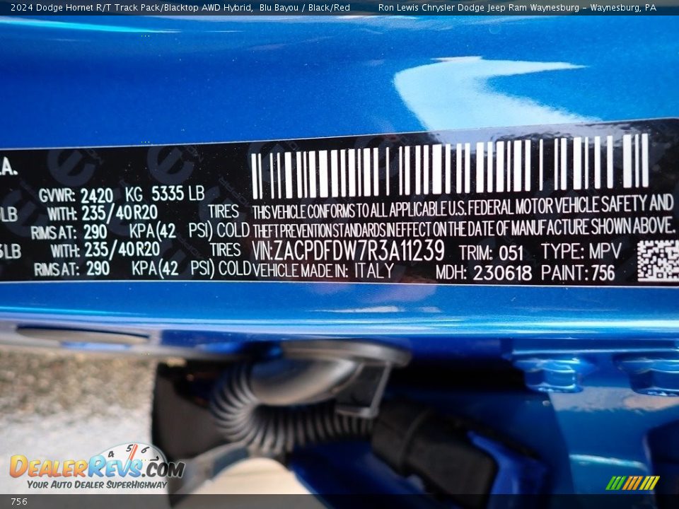 Dodge Color Code 756 Blu Bayou