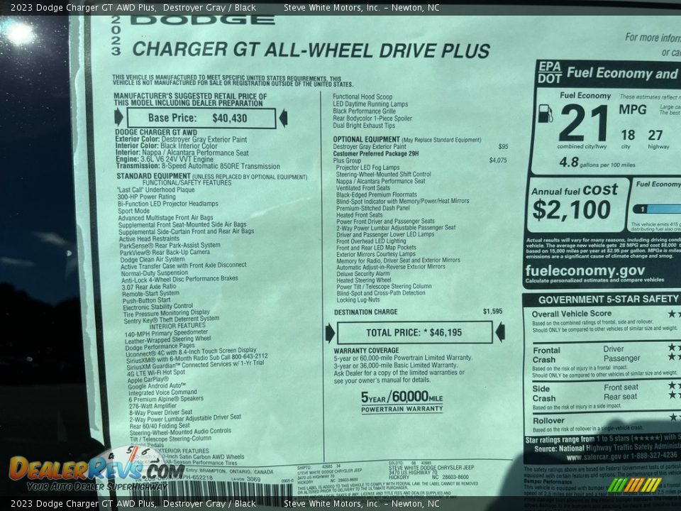2023 Dodge Charger GT AWD Plus Window Sticker Photo #27