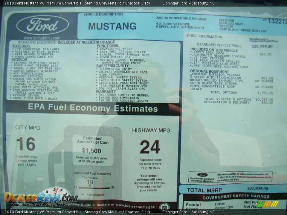 2010 Ford Mustang V6 Premium Convertible Window Sticker Photo #12