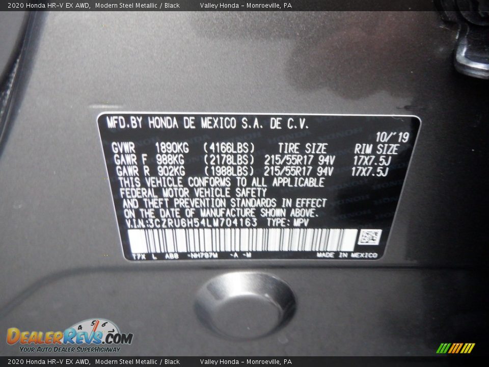 2020 Honda HR-V EX AWD Modern Steel Metallic / Black Photo #27