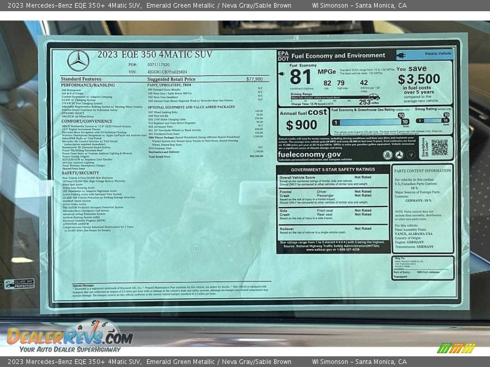 2023 Mercedes-Benz EQE 350+ 4Matic SUV Window Sticker Photo #22