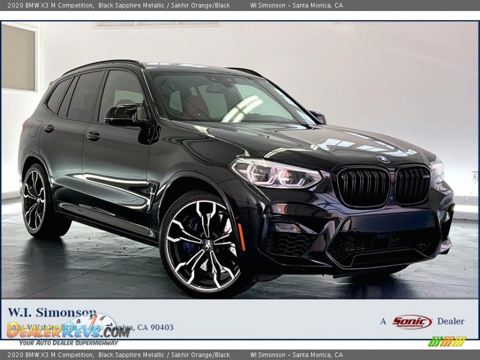 2020 BMW X3 M Competition Black Sapphire Metallic / Sakhir Orange/Black Photo #1