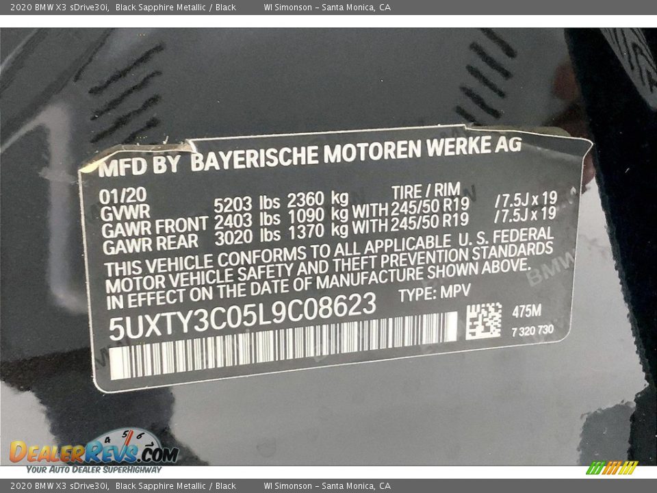 2020 BMW X3 sDrive30i Black Sapphire Metallic / Black Photo #33