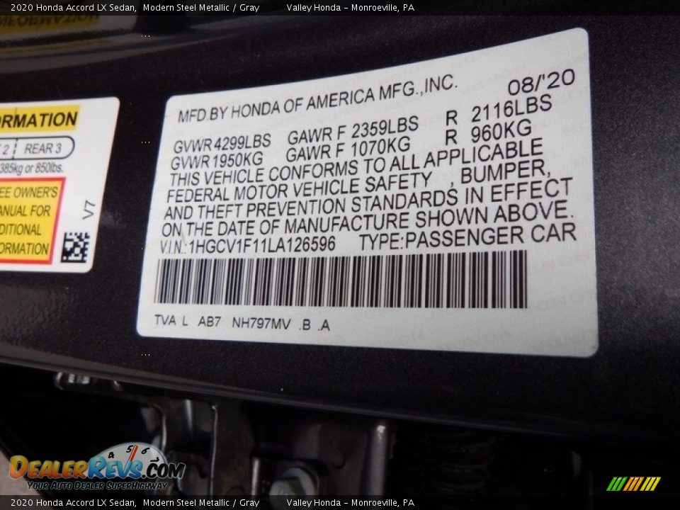 2020 Honda Accord LX Sedan Modern Steel Metallic / Gray Photo #28