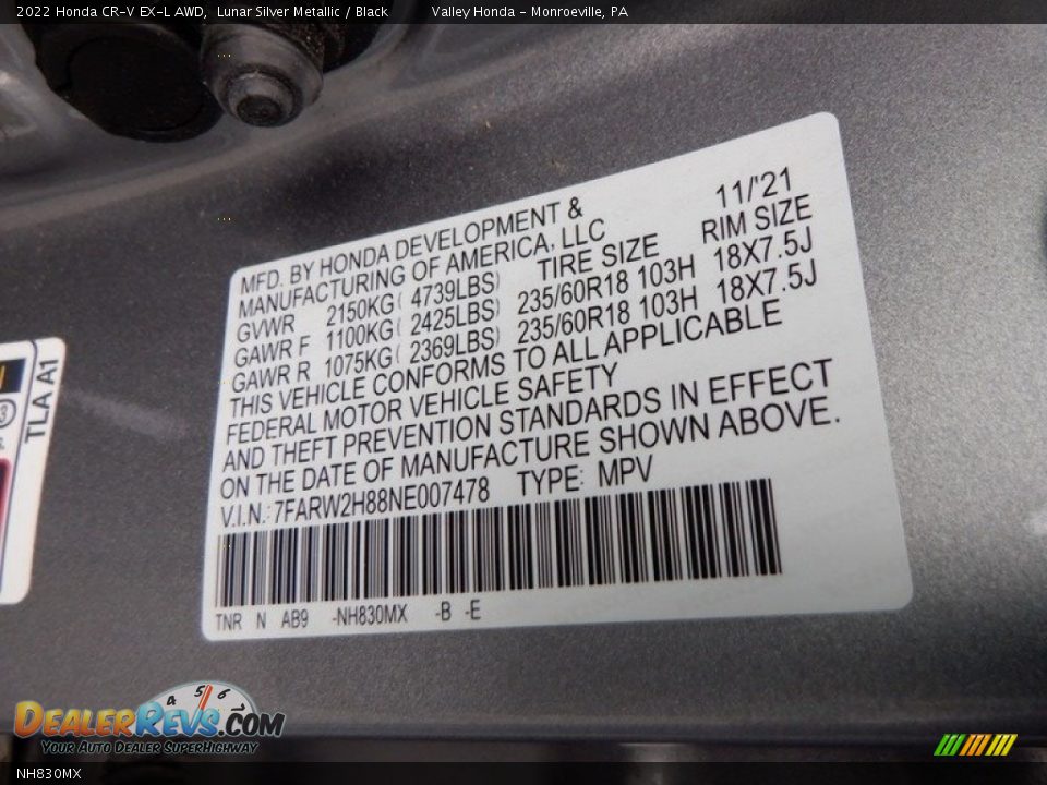 Honda Color Code NH830MX Lunar Silver Metallic
