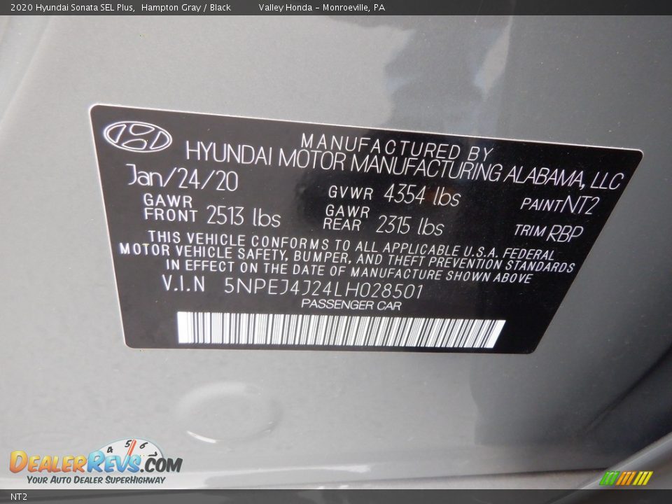 Hyundai Color Code NT2 Hampton Gray