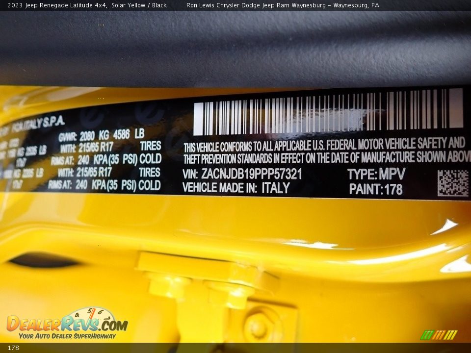 Jeep Color Code 178 Solar Yellow