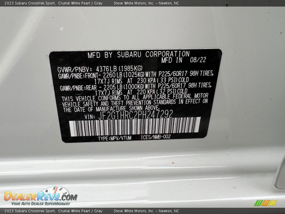 2023 Subaru Crosstrek Sport Crystal White Pearl / Gray Photo #27