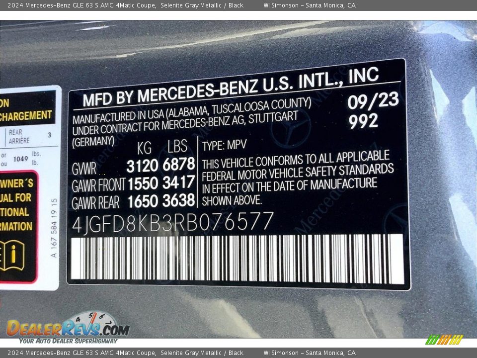 2024 Mercedes-Benz GLE 63 S AMG 4Matic Coupe Selenite Gray Metallic / Black Photo #11