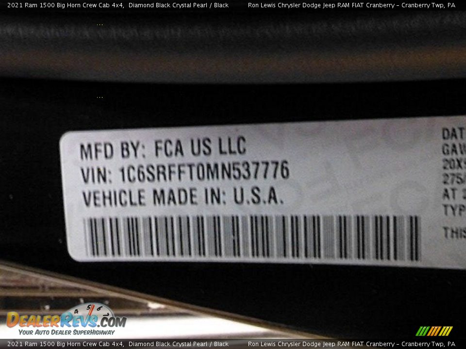 2021 Ram 1500 Big Horn Crew Cab 4x4 Diamond Black Crystal Pearl / Black Photo #18