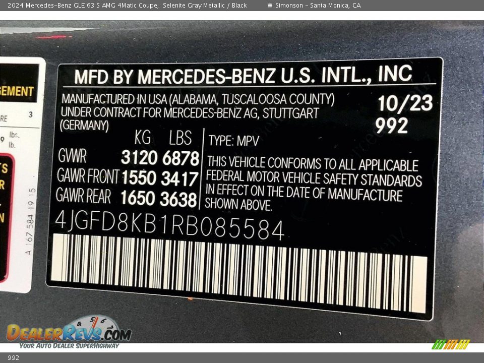 Mercedes-Benz Color Code 992 Selenite Gray Metallic