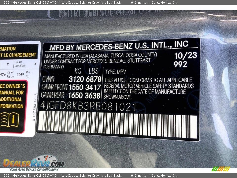 2024 Mercedes-Benz GLE 63 S AMG 4Matic Coupe Selenite Gray Metallic / Black Photo #10