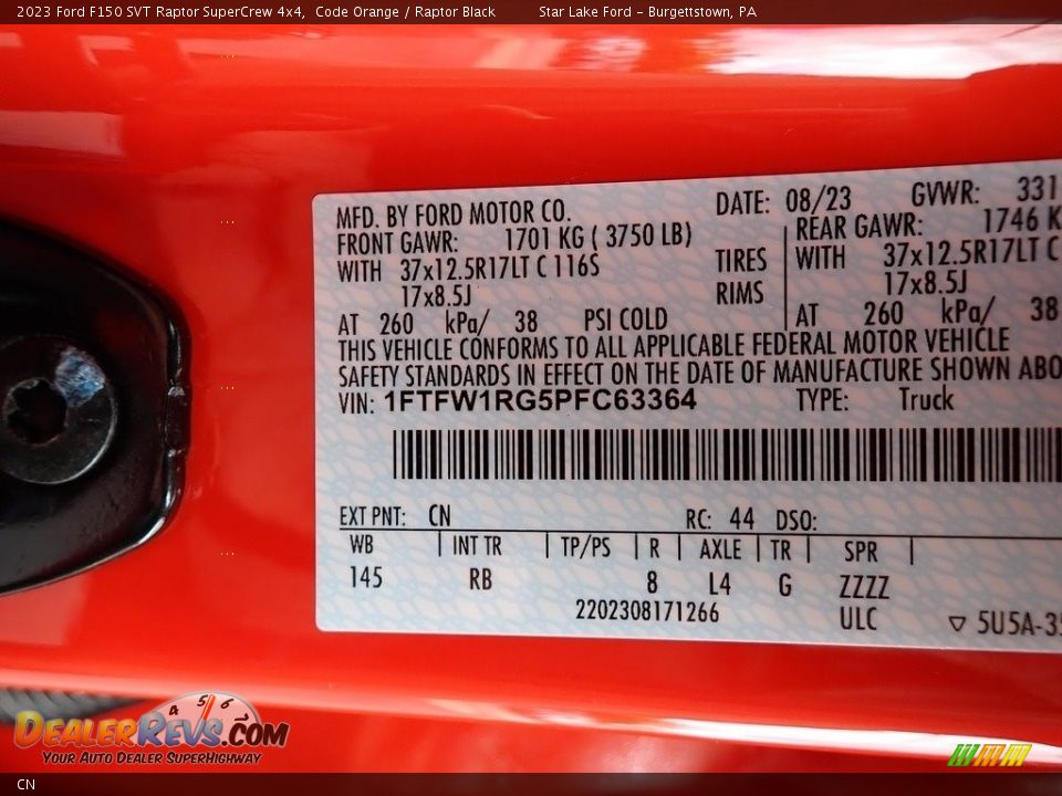 Ford Color Code CN Code Orange