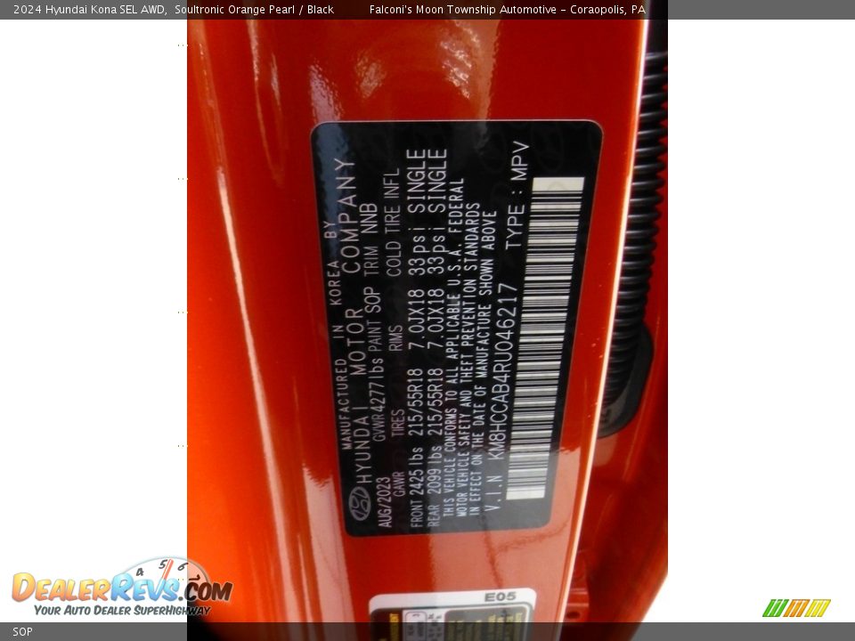 Hyundai Color Code SOP Soultronic Orange Pearl