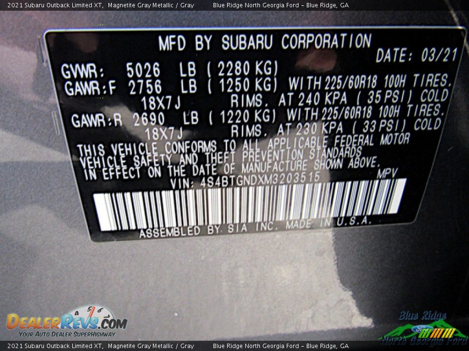 2021 Subaru Outback Limited XT Magnetite Gray Metallic / Gray Photo #25