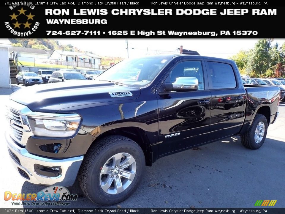 2024 Ram 1500 Laramie Crew Cab 4x4 Diamond Black Crystal Pearl / Black Photo #1