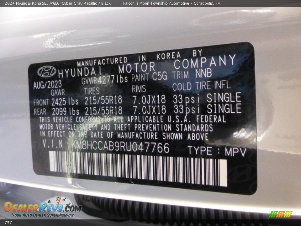 Hyundai Color Code C5G Cyber Gray Metallic