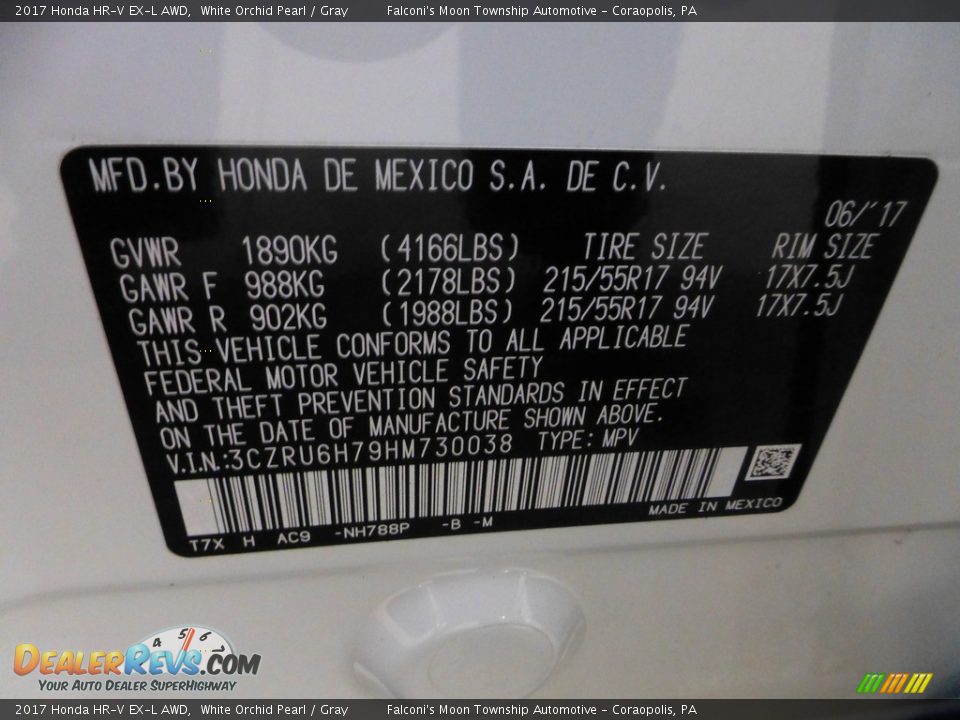 2017 Honda HR-V EX-L AWD White Orchid Pearl / Gray Photo #28