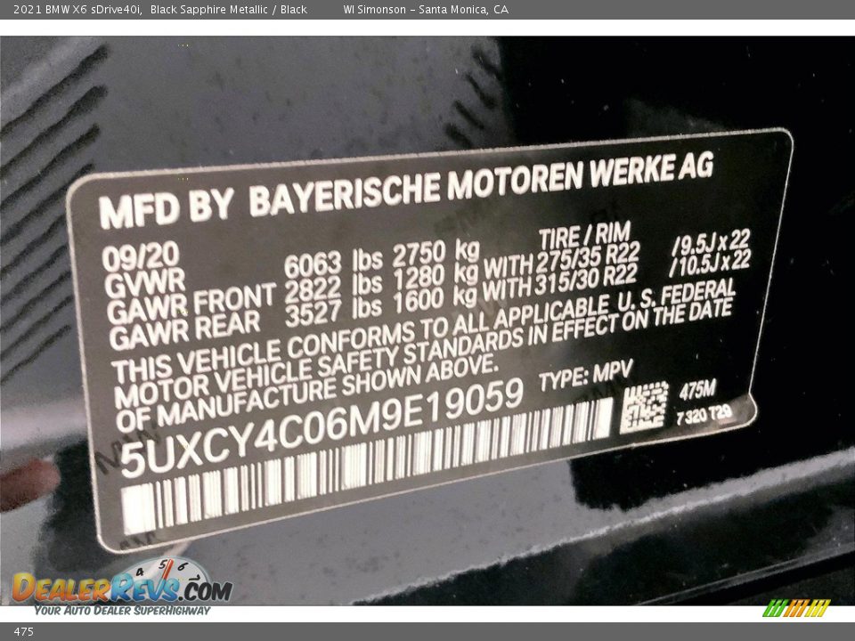 BMW Color Code 475 Black Sapphire Metallic