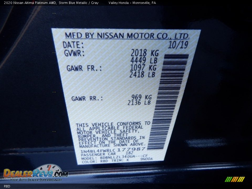 Nissan Color Code RBD Storm Blue Metallic