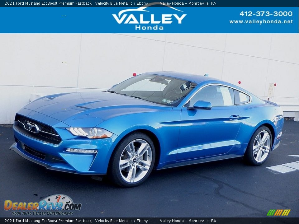 2021 Ford Mustang EcoBoost Premium Fastback Velocity Blue Metallic / Ebony Photo #1