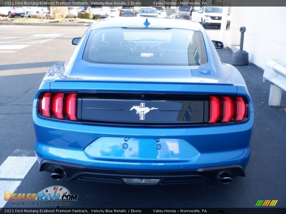 2021 Ford Mustang EcoBoost Premium Fastback Velocity Blue Metallic / Ebony Photo #6