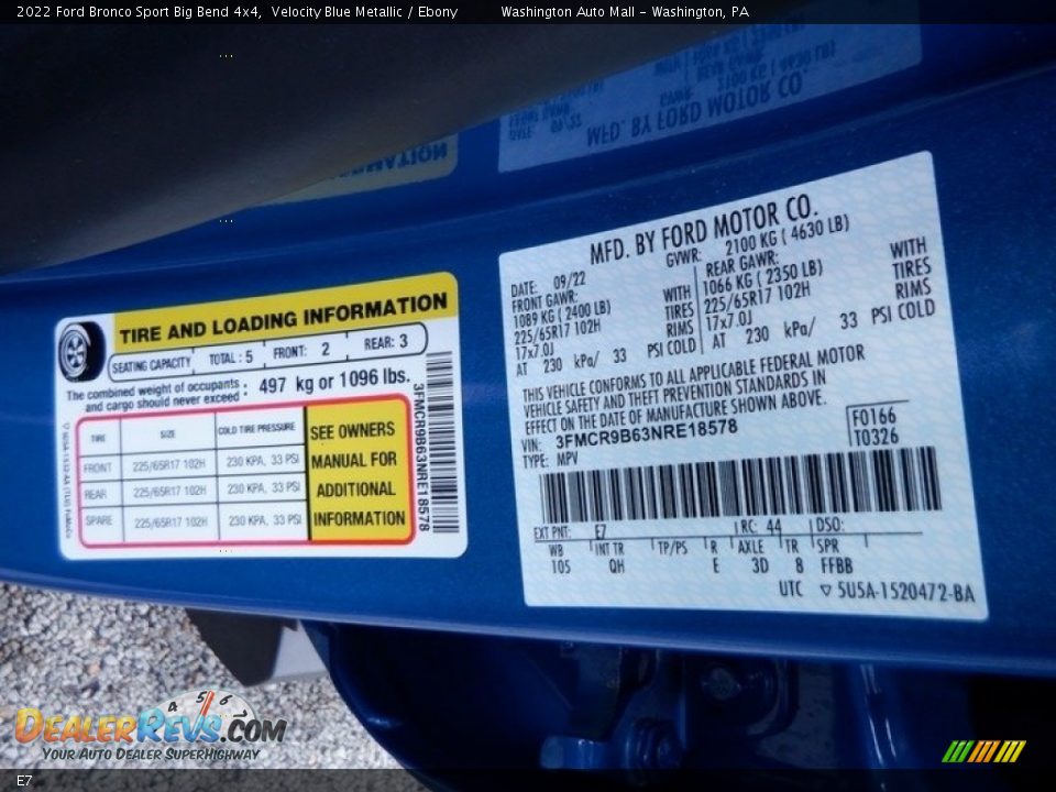 Ford Color Code E7 Velocity Blue Metallic