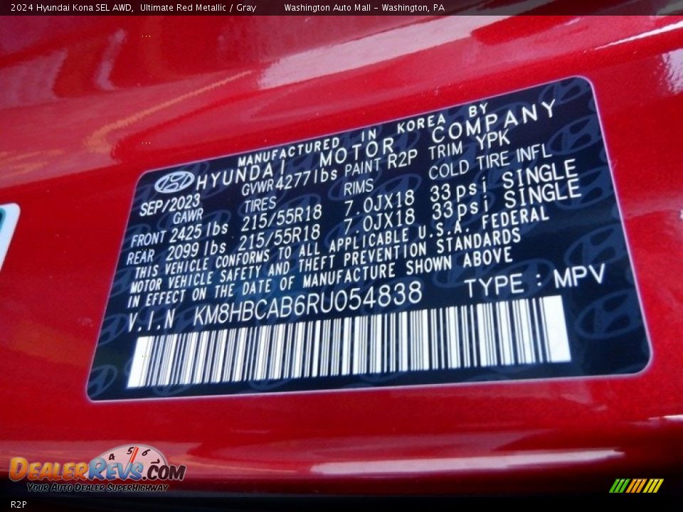 Hyundai Color Code R2P Ultimate Red Metallic