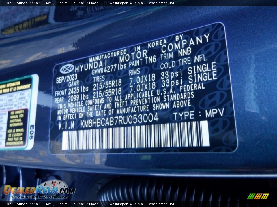 2024 Hyundai Kona SEL AWD Denim Blue Pearl / Black Photo #27