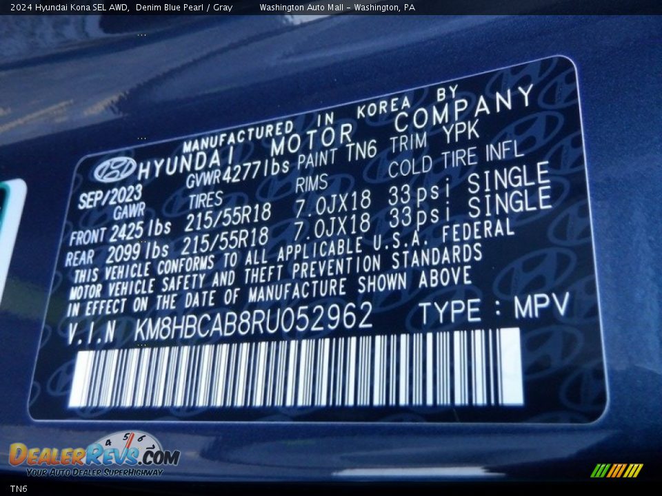 Hyundai Color Code TN6 Denim Blue Pearl