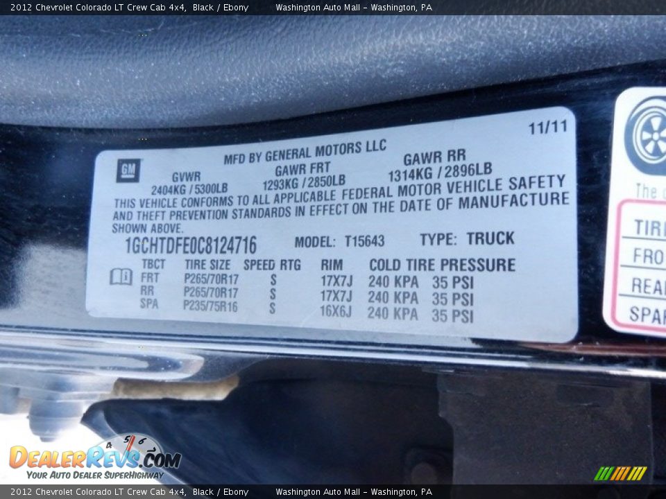 2012 Chevrolet Colorado LT Crew Cab 4x4 Black / Ebony Photo #31