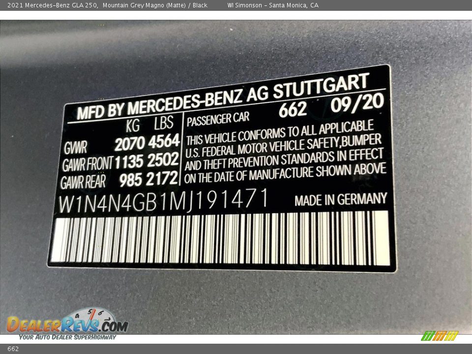 Mercedes-Benz Color Code 662 Mountain Grey Magno (Matte)