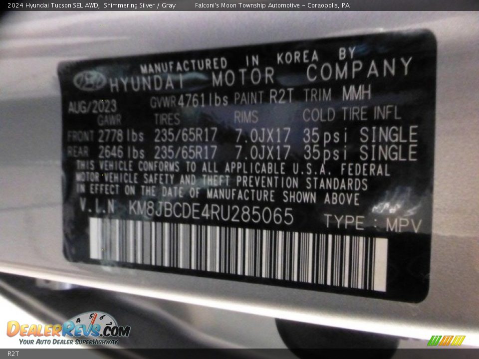 Hyundai Color Code R2T Shimmering Silver