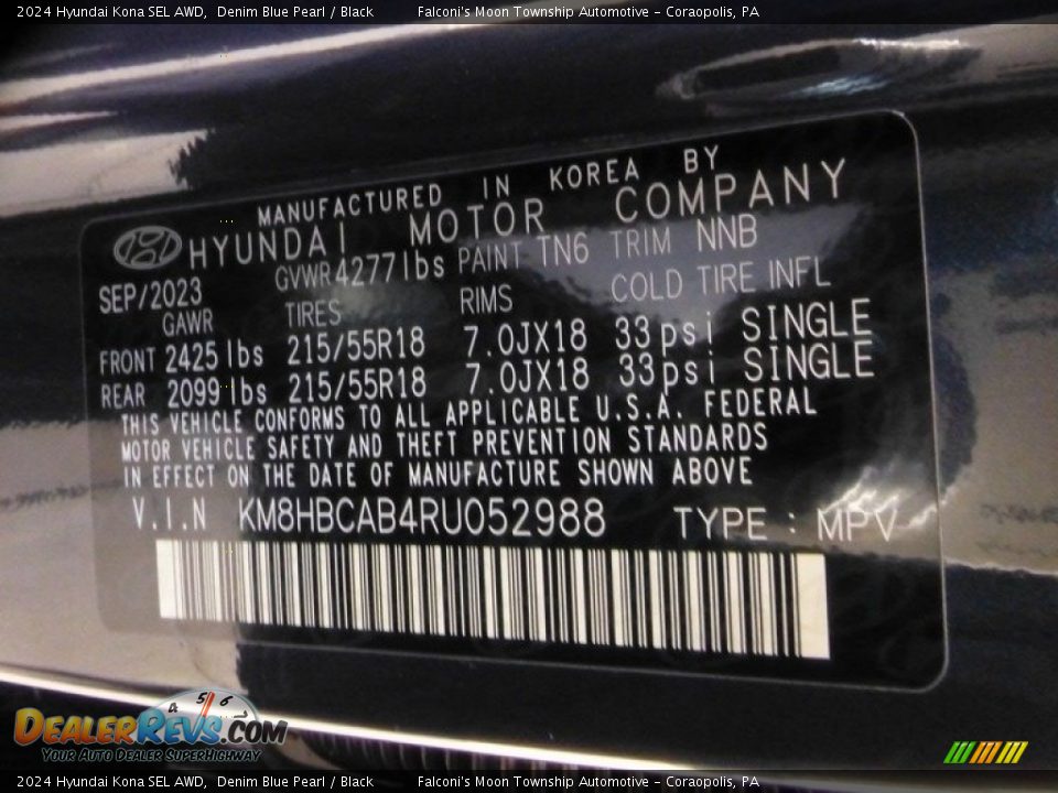 2024 Hyundai Kona SEL AWD Denim Blue Pearl / Black Photo #18