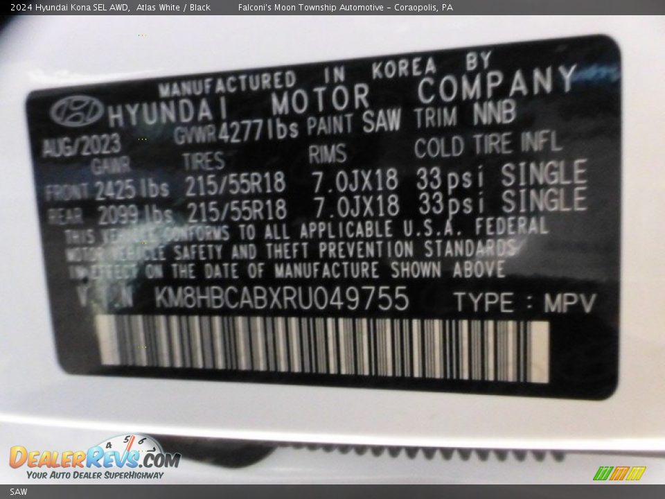 Hyundai Color Code SAW Atlas White