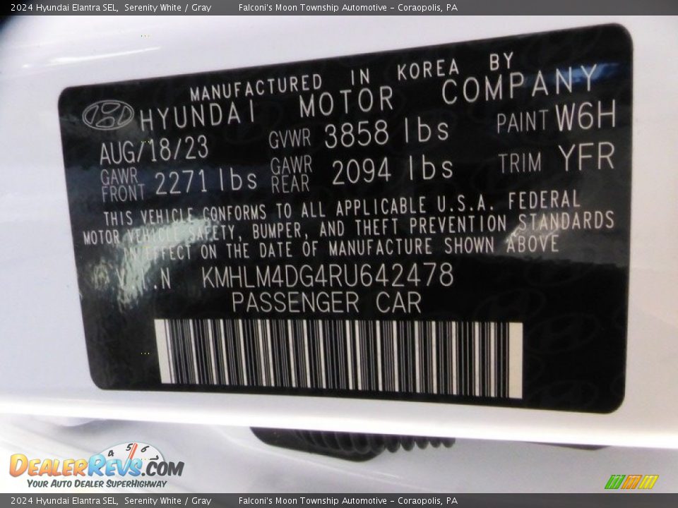 2024 Hyundai Elantra SEL Serenity White / Gray Photo #18