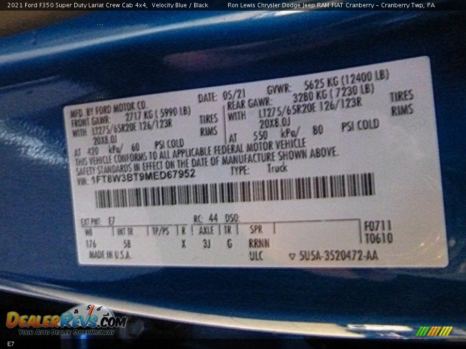 Ford Color Code E7 Velocity Blue