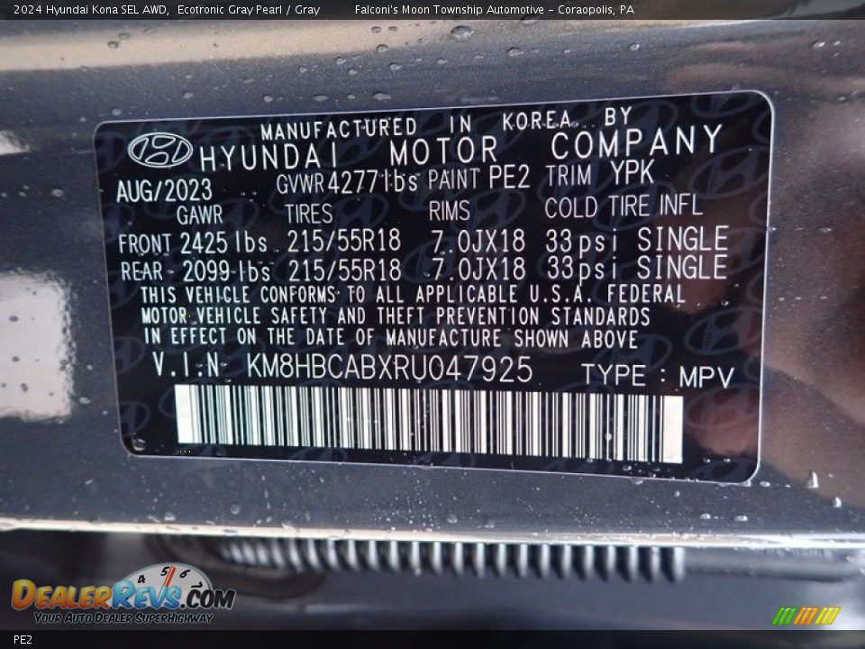 Hyundai Color Code PE2 Ecotronic Gray Pearl