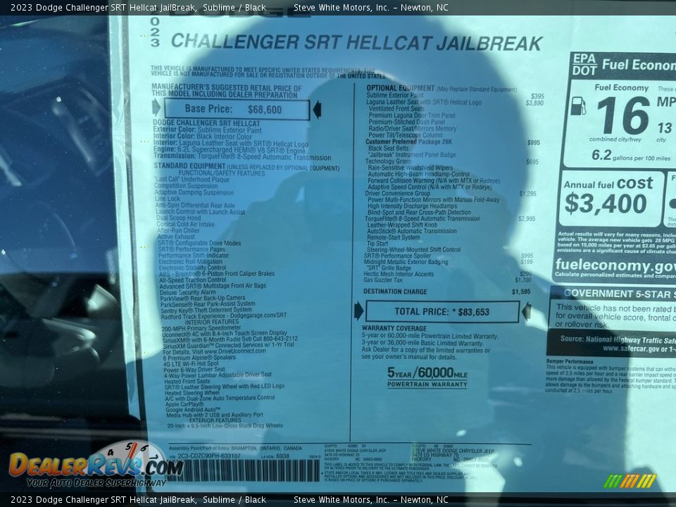 2023 Dodge Challenger SRT Hellcat JailBreak Window Sticker Photo #28